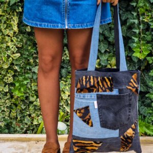 Tote bag – denim&animal print 1