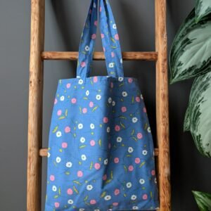 Tote bag - blue with pink flowers