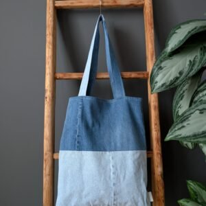 Denim patchwork tote bag