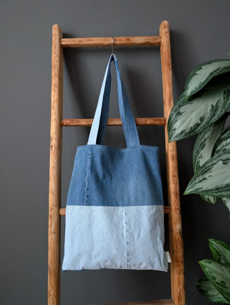 Denim patchwork tote bag